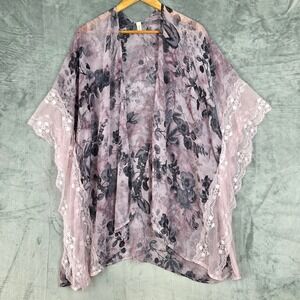 Womens Kimono One Size Floral Lace Open‎ Duster Festival Boho Romantic Fairy